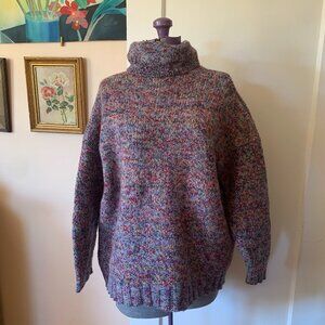 VTG 90s EXPRESS Hand Knit Sweater M Wool Alpaca Multicolor Turtleneck Chunky